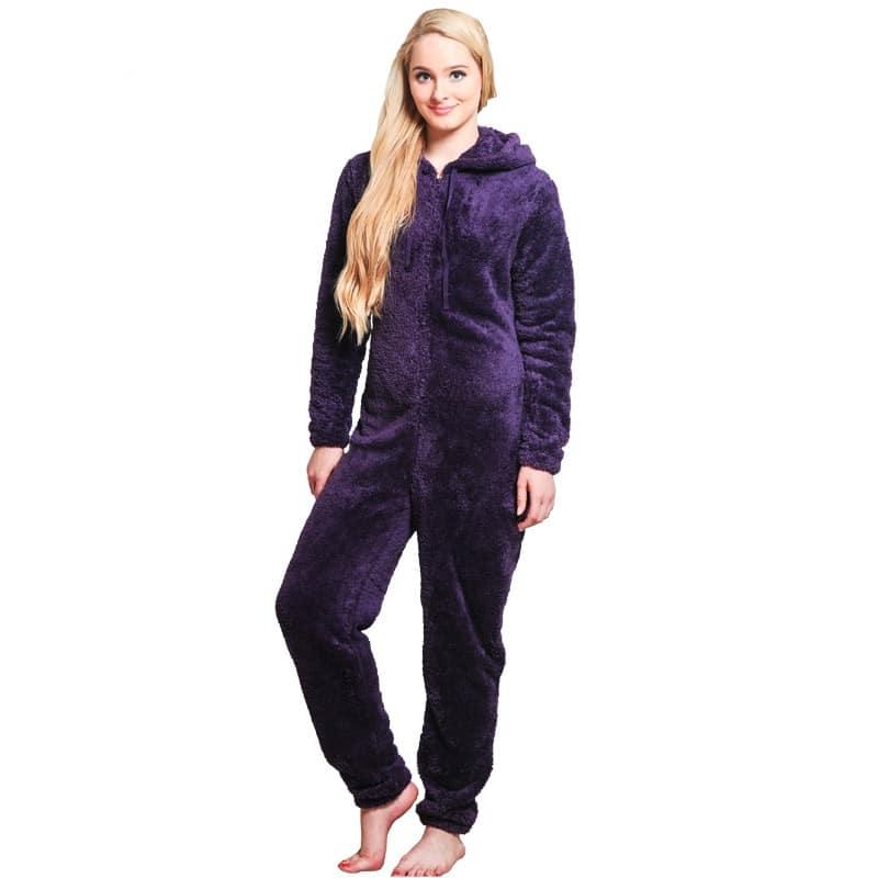Combinaison Femme Pyjama Sunenjoy Combinaison Pyjama à Capuche Polaire Épaississant Chaud Vêtement de Nuit Hiver Jumpsuits Sleepwear Zipper Grenouillère Manches Longues 