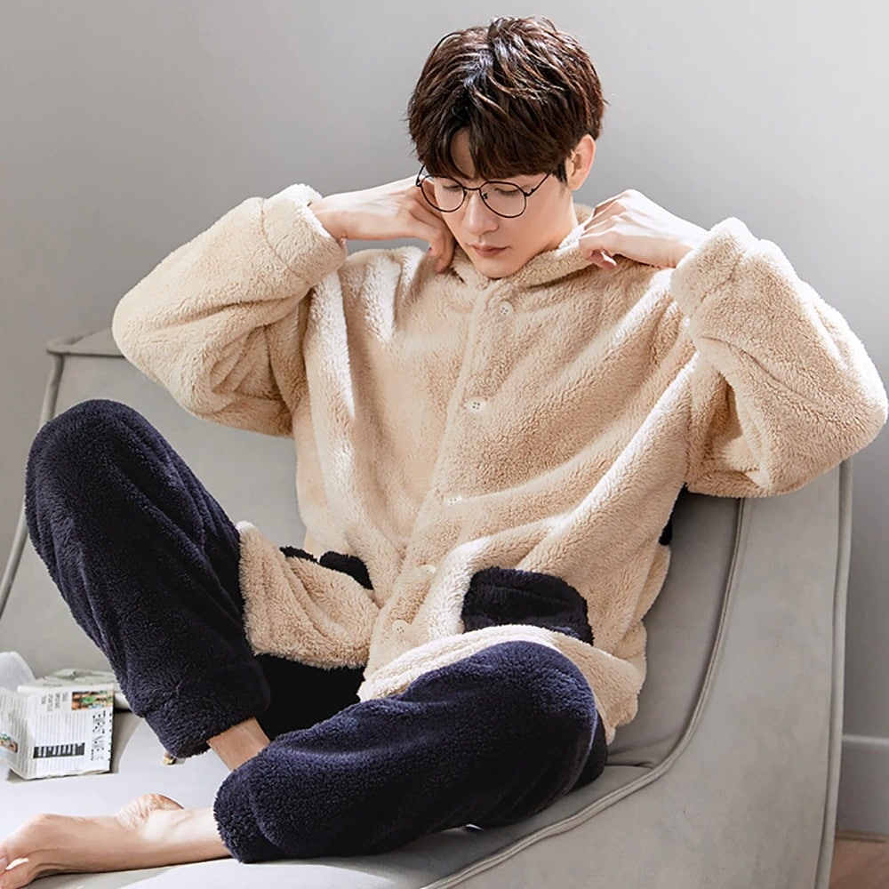 Pyjama Hiver Homme 2 Pièces - Polaire Doublé Flanelle | Chaud Et Confortable Pour Nuits Froides