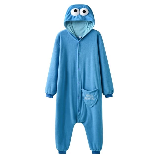 Combinaison pyjama Monstre Biscuit avec capuche bleu à la mode