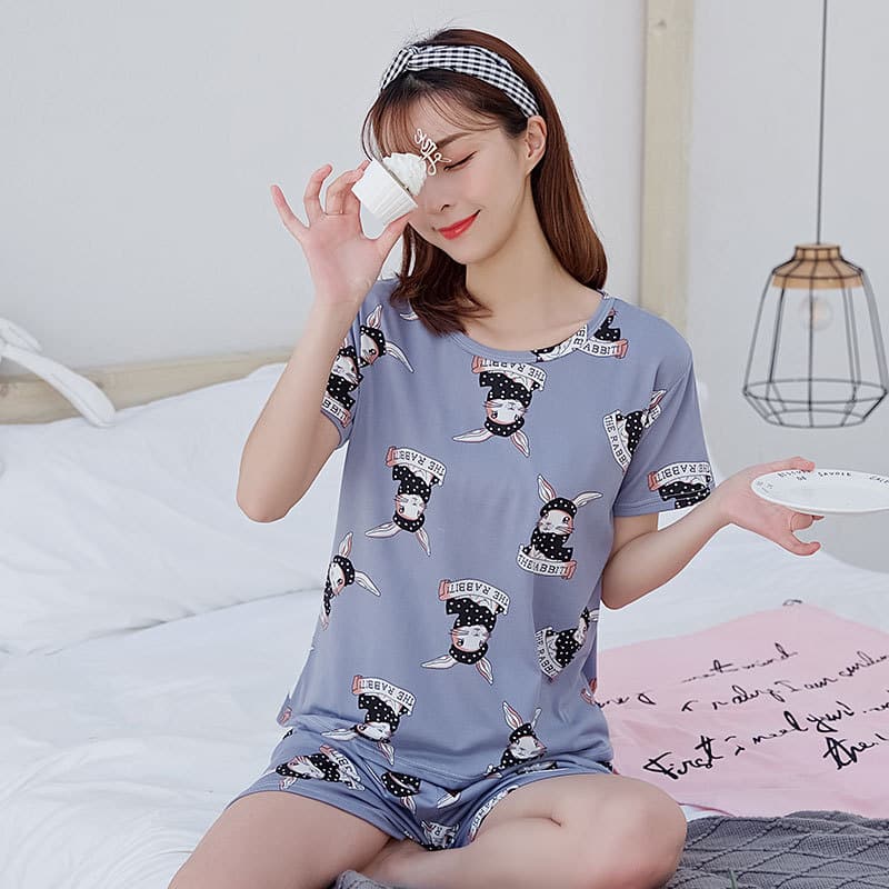 Pyjama d’été avec t-shirt et short gris pour femmes avec imprimé lapin 12616 ad3976