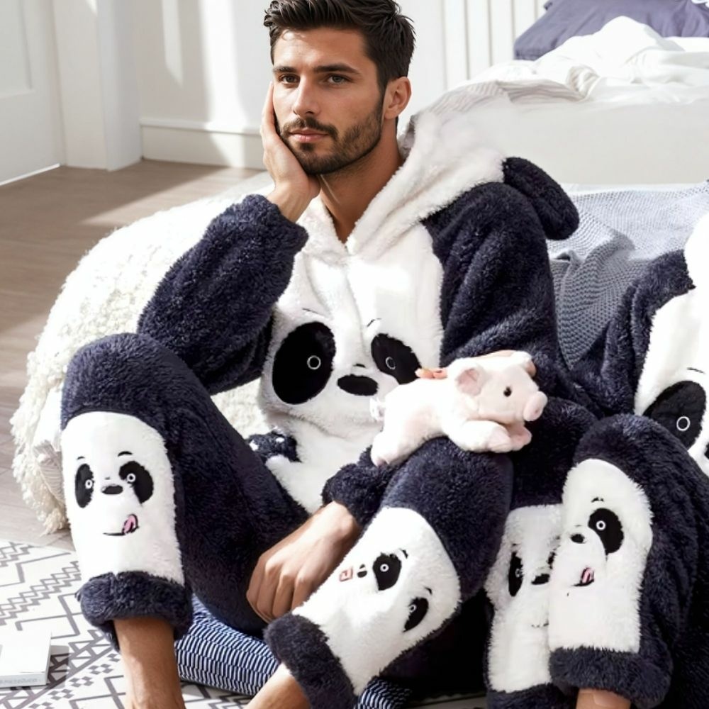DUHENWU Combinaison Pour Homme En Polaire Moelleuse - Coupe Décontractée - Pyjama Avec Capuche - Avec Fermeture éclair - Pour - 4
