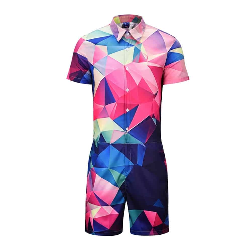 Combinaison pyjama multicolore à manches courtes avec imprimé géométrique combinaison pyjama a manche courte et col rabattu pour homme 2