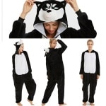 Combinaison pyjama husky noir pour femmes avec un fond blanc