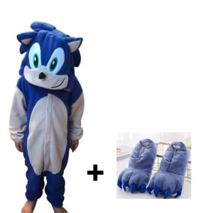 Combinaison pyjama Sonic le hérisson pour enfant bleue avec une pantoufle complet