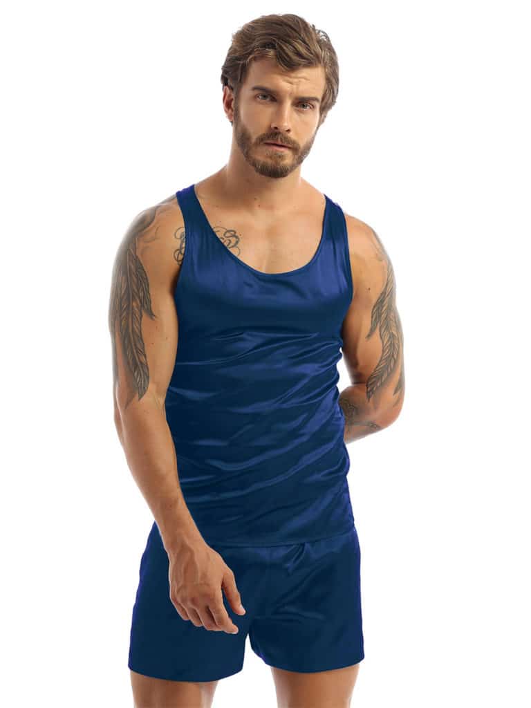 Ensemble pyjama bleu foncé en Satin pour hommes ensemble pyjama en satin pour hommes 13