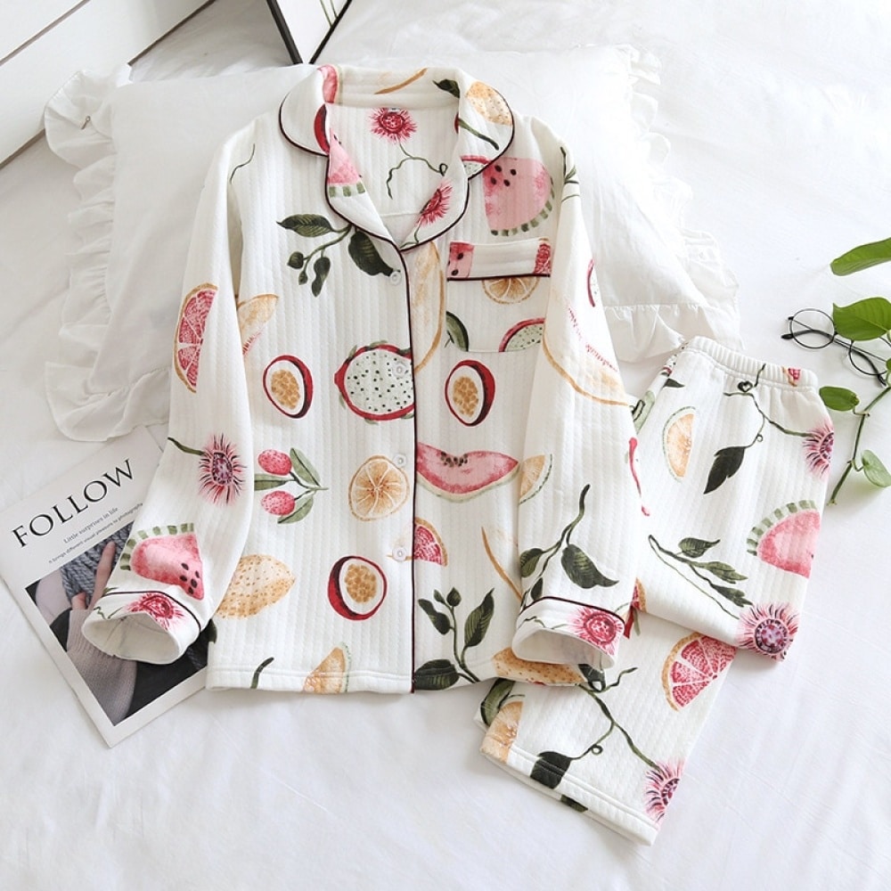 Pyjama japonais en coton à manches longues avec imprimé fruits pyjama blanc en coton a manches longues avec imprime lapin pour l hiver 2