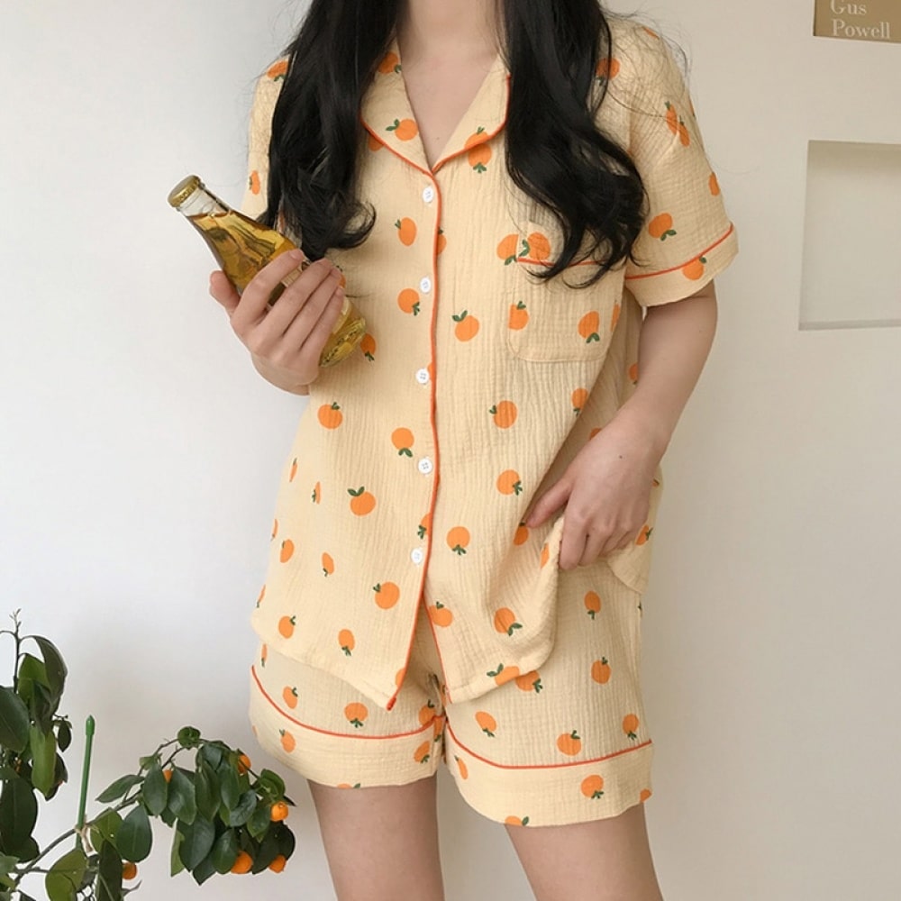 Pyjama chemisier motifs d'oranges pyjama chemisier motifs d oranges