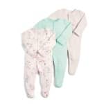 Pyjama combinaison bébé 3 pièces à motif floral et rayures avec un fond blanc