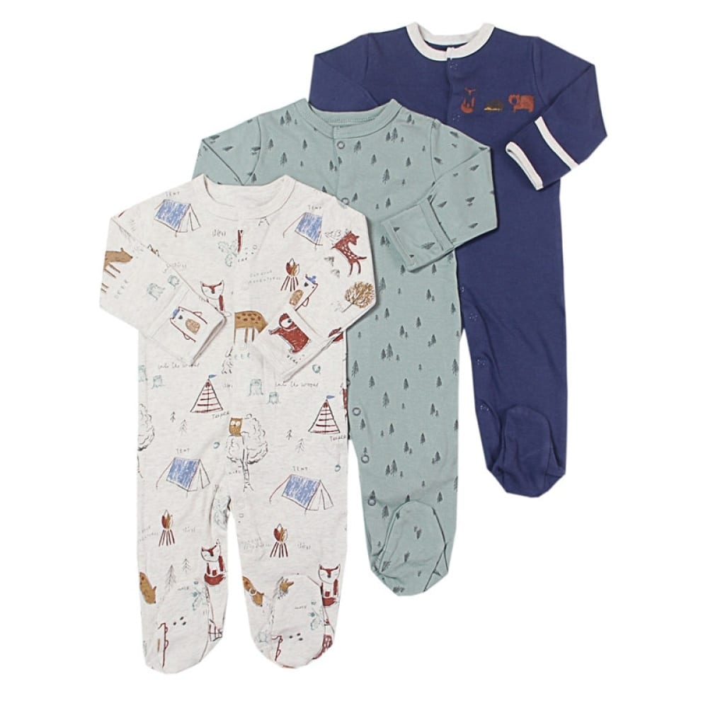 Pyjama combinaison bébé 3 pièces à motif dessin animé avec un fond blanc