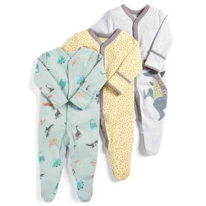 Pyjama combinaison 3 pièces avec imprimé dinosaure pour bébé avec un fond blanc
