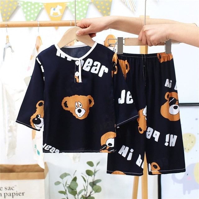 Pyjama d’été noir en coton manches mi-longues à motif ours pyjama deux pieces en coton a motif fraise et lapin pour enfant 9