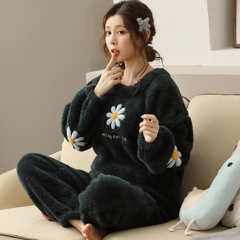 Pantalon De Pyjama Femme En Polaire - Couleur Unie - 2 Poches - Bas De Pyjama Chaud Et Confortable Pour La Nuit Et La Maison - 5