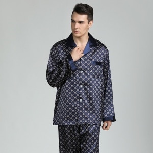 Pyjama noir à carreaux en satin pour homme adulte