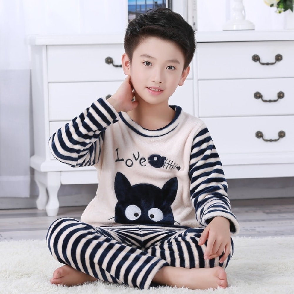 Pyjama deux pièces en flanelle à rayures noir et blanc pour garçon pyjama marron en flanelle polaire pour enfant 9
