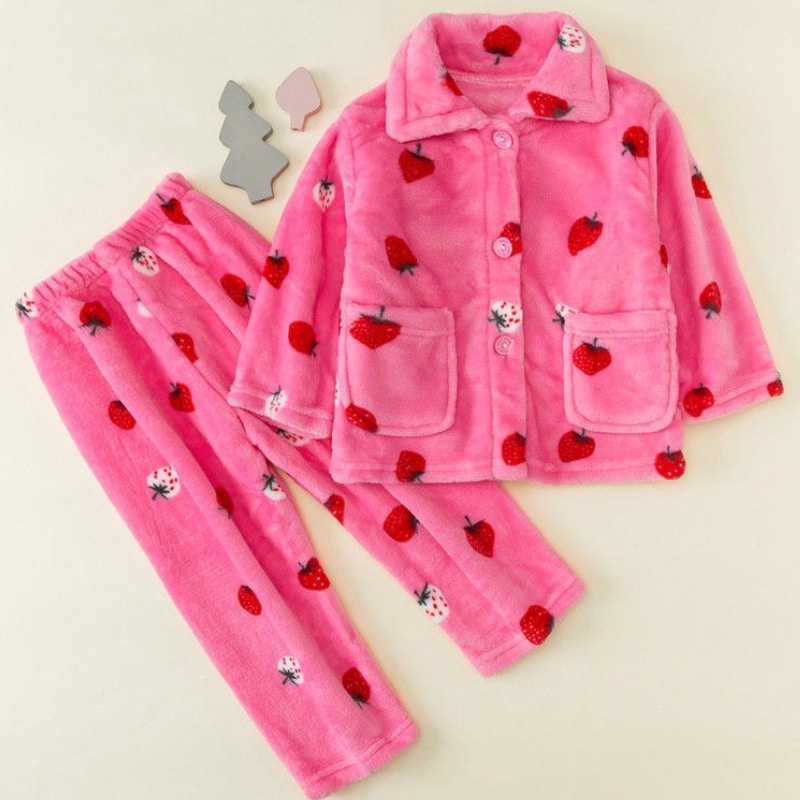 Pyjama polaire plusieurs motifs pour enfants roses très confortable à la mode