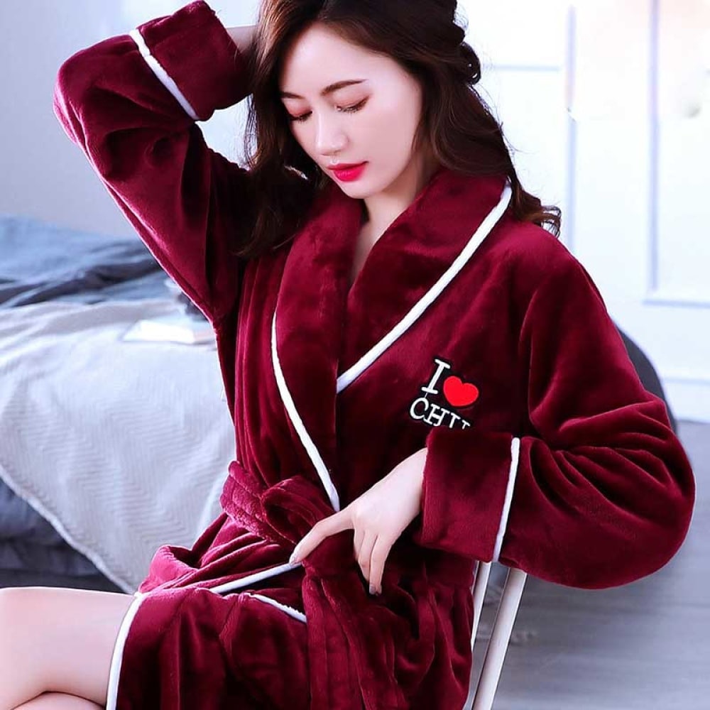 Pyjama rouge en molleton de corail pour femmes pyjama robe de nuit en molleton de corail pour femmes