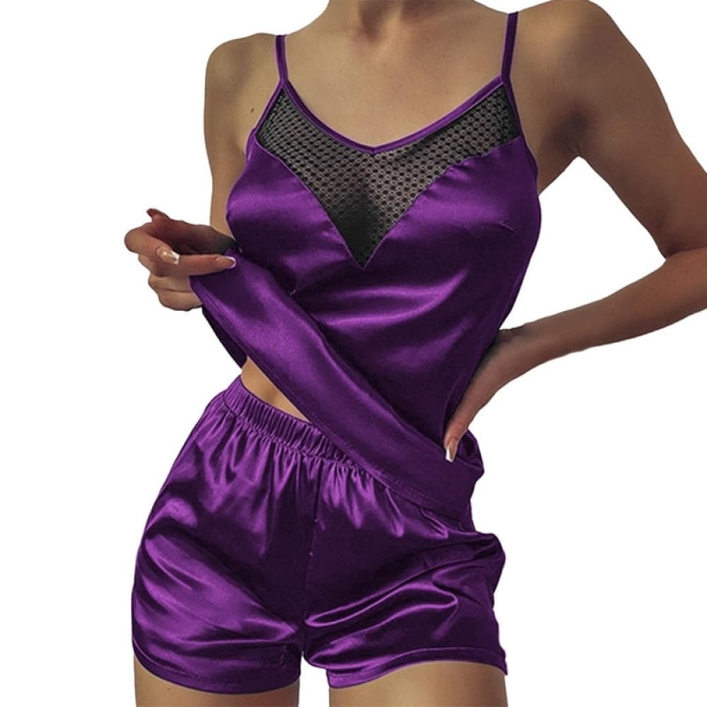 Pyjama Court Femme - Ensemble Babydoll Satin Et Dentelle - Taille S - Neuf Avec étiquettes