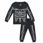 Pyjama squelette phosphorescent noir avec un fond blanc