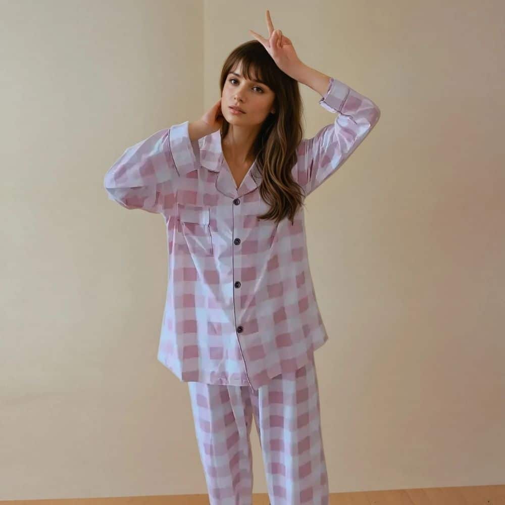 Litherday Pyjama Femme Court En Coton Doux - Ensemble Col En V, Manches Courtes Et Pantalon Imprimé Carreaux Pour Nuits D'Été