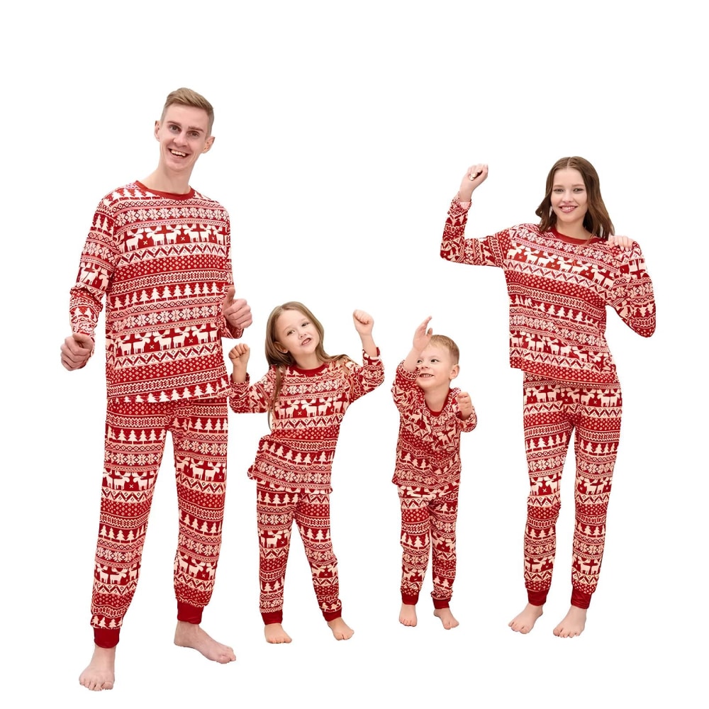 Pyjama Une-pièce De Noël Pour Couple/famille - Imprimés Festifs (rennes, Sapins) - Tissu Doux Et Respirant - 10