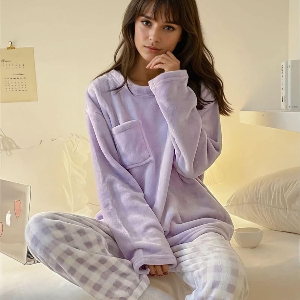 Nuit Ensemble Pour Dormir Femme Pyjama Polaire à Carreaux Pour